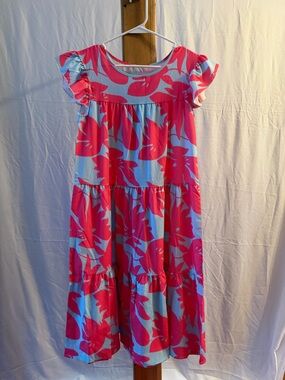 Bright Pink Floral Tiered Midi Dress